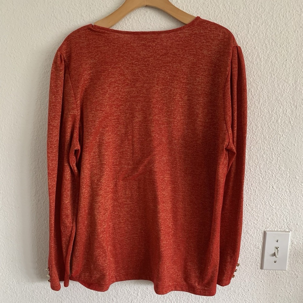 Liz Claiborne Blouse Caberet Red Gold Metallic Top Women Plus Sz XXL Holiday - Picture 2 of 7